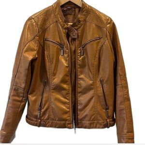 Joujou Brown Faux Leather Moto Jacket-Womens Sz 8/XL